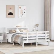 vidaXL Sängram med huvudgavel vit 150x200 cm massiv furu