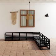 vidaXL Loungegrupp för trädgården 9 delar svart massiv furu