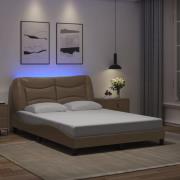 vidaXL Sängram med LED-belysning cappuccino 140x190 cm konstläder