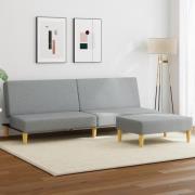 vidaXL Bäddsoffa 2-sits med fotpall ljusgrå tyg