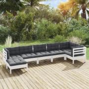 vidaXL Loungegrupp med dynor 7 delar vit massiv furu