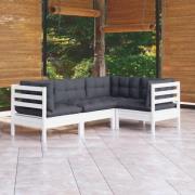 vidaXL Loungegrupp med dynor 4 delar vit massiv furu