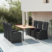 vidaXL Matgrupp för trädgården med dynor 7 delar svart konstrotting