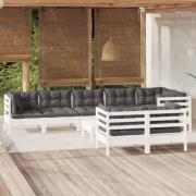 vidaXL Loungegrupp med dynor 9 delar vit massiv furu