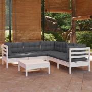 vidaXL Loungegrupp med dynor 6 delar vit massiv furu