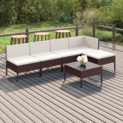 vidaXL Loungegrupp för trädgården med dynor 6 delar konstrotting brun