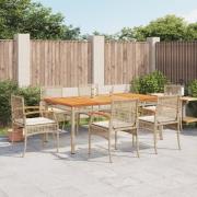 vidaXL Matgrupp för trädgården med dynor 7 delar beige konstrotting