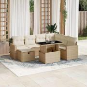 vidaXL Matgrupp för trädgården med dynor 8 delar beige konstrotting