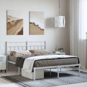 vidaXL Sängram med huvudgavel metall vit 150x200 cm
