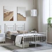 vidaXL Sängram med huvudgavel och fotgavel vit metall 135x190 cm