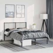 vidaXL Sängram med huvudgavel metall svart 135x190 cm