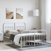 vidaXL Sängram med huvudgavel och fotgavel vit metall 135x190 cm