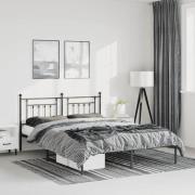 vidaXL Sängram med huvudgavel metall svart 135x190 cm
