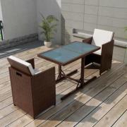 vidaXL Bistrogrupp 3 delar med dynor konstrotting brun