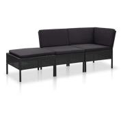 vidaXL Loungegrupp för trädgården med dynor 3 delar konstrotting svart