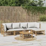vidaXL Loungegrupp 6 delar ljusgråa dynor bambu
