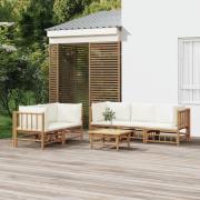 vidaXL Loungegrupp 6 delar gräddvita dynor bambu