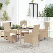 vidaXL Matgrupp för trädgården med dynor 5 delar beige konstrotting