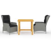 vidaXL Matgrupp för trädgården 3 delar ljusgrå