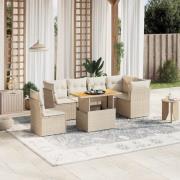 vidaXL Matgrupp för trädgården med dynor 7 delar beige konstrotting