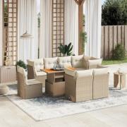vidaXL Soffgrupp för trädgården med dynor 9 delar beige konstrotting