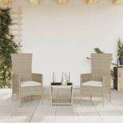 vidaXL Matgrupp för trädgården 3 delar med dynor beige konstrotting