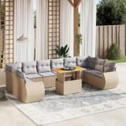 vidaXL Loungegrupp för trädgården m. dynor 11 delar beige konstrotting