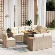 vidaXL Soffgrupp för trädgården med dynor 9 delar beige konstrotting