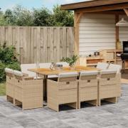 vidaXL Matgrupp för trädgården med dynor 11 delar beige konstrotting