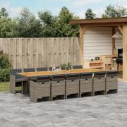 vidaXL Matgrupp för trädgården med dynor 13 delar grå konstrotting