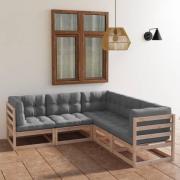 vidaXL Loungegrupp med dynor 5 delar massiv furu