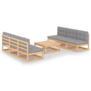vidaXL Loungegrupp med dynor 7 delar massiv furu