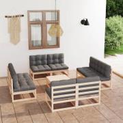 vidaXL Loungegrupp med dynor 9 delar massiv furu