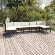 vidaXL Loungegrupp för trädgården med dynor 7 delar konstrotting brun