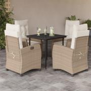 vidaXL Matgrupp för trädgården med dynor 5 delar beige konstrotting