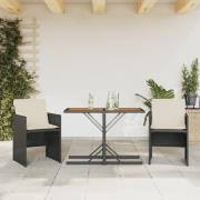 vidaXL Caféset med dynor 3 delar svart konstrotting