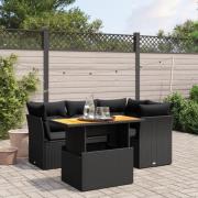 vidaXL Loungegrupp för trädgården med dynor 5 delar svart konstrotting