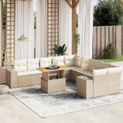 vidaXL Loungegrupp för trädgården m. dynor 11 delar beige konstrotting