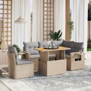 vidaXL Soffgrupp för trädgården med dynor 6 delar beige konstrotting