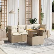 vidaXL Soffgrupp för trädgården med dynor 5 delar beige konstrotting