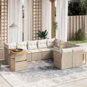 vidaXL Soffgrupp för trädgård med dynor 10 delar beige konstrotting