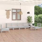 vidaXL Loungegrupp för trädgården 6 delar vit massiv furu