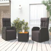 vidaXL Loungegrupp för trädgården 3 delar svart konstrotting&akacia