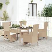 vidaXL Matgrupp för trädgården med dynor 5 delar beige konstrotting