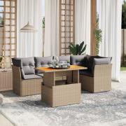 vidaXL Soffgrupp för trädgården med dynor 5 delar beige konstrotting
