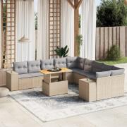 vidaXL Loungegrupp för trädgården m. dynor 11 delar beige konstrotting