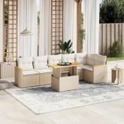 vidaXL Matgrupp för trädgården med dynor 7 delar beige konstrotting