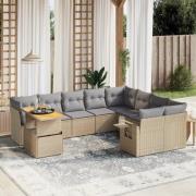 vidaXL Soffgrupp för trädgård med dynor 10 delar beige konstrotting