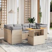 vidaXL Matgrupp för trädgården med dynor 7 delar beige konstrotting