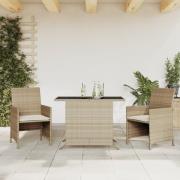 vidaXL Bistrogrupp med dynor 3 delar beige konstrotting